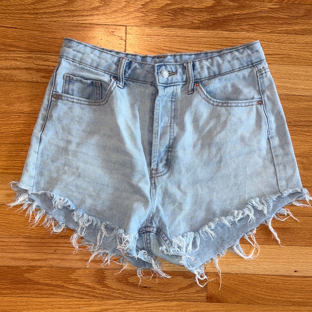 wild fable Light Blue Frayed Hem High-Rise Denim Shorts